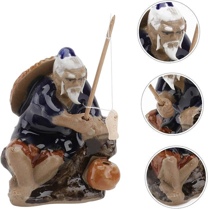 Ceramic Fisherman Ornament for Fish Tank and Garden Bonsai Water-Absorbing Decorative Statue 2.75X1.96X1.37 Inch Indoor Outdoor Table Patio D Cor