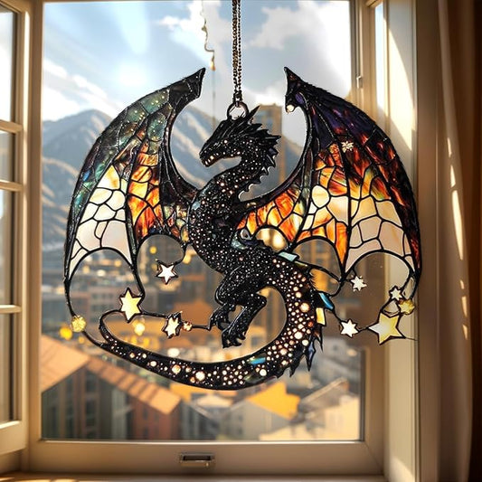 Celestial Dragon Acrylic Suncatcher, Boho Suncatchers for Window Hanging Ornament, Stained Glass Effect Art Garden Decor for Fantasy Lover, Gifts for Mother's Day, Mom, Grandma, Wife, Women, Nana