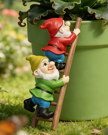 Climbing Garden Gnome with Ladder, Funny Outdoor Statue for Yard Decor Gift for Mom, Women
