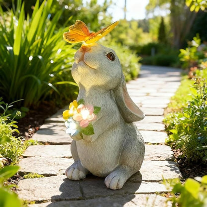 Solar Garden Decor Rabbit Statues with Butterfly LED Light - Waterproof Bunny Figurines Outdoor for Yard Patio Balcony Easter Decor - Unique Housewarming Mother's Day Birthday Gifts for Women