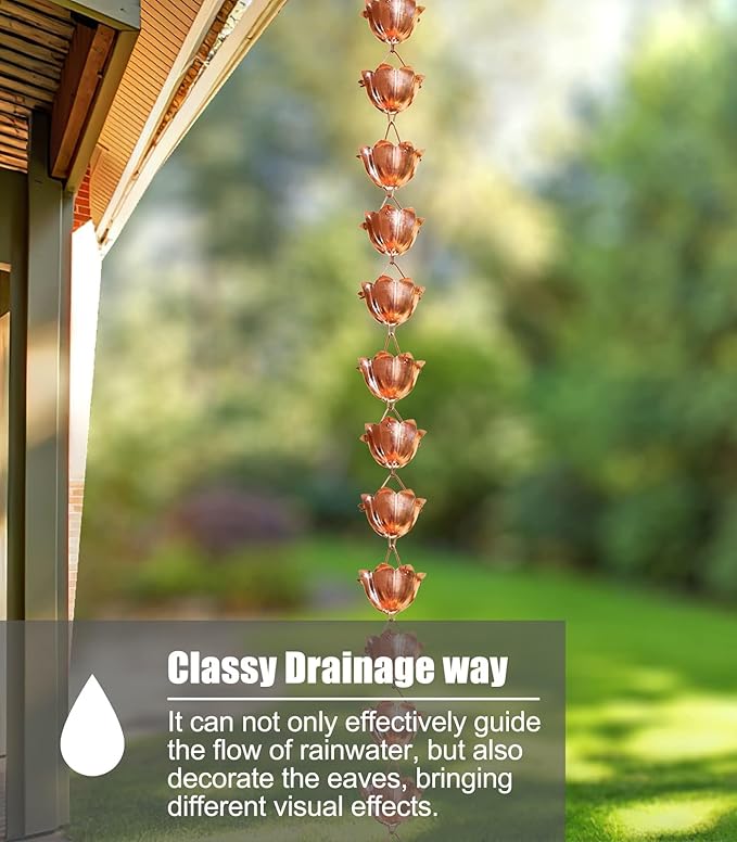 Outside Hanging Rain Catcher Rain CupsChime, Hanging Flower Japanese for Rain Gutter & Eaves Drainage, Garden Decoration Pure Copper Downspout Water Chain