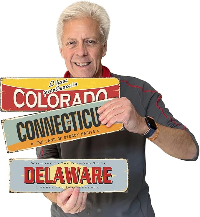 SmartSign 4 x 14 inch Connecticut State Vintage Metal Sign “The Land Of Steady Habits”, 40 mil Rustproof Aluminum with Clear Overcoat, Retro Wall Décor, Multicolor, Made in USA