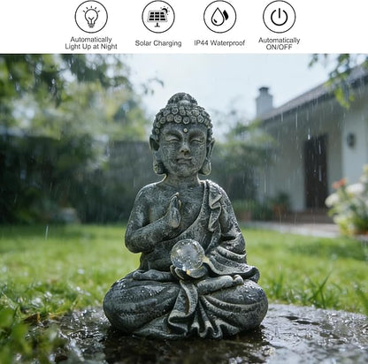 Suyorpe Buddha Statue Outdoor Statues with Solar Lights - Sitting Buddha Figurine for Garden, Zen Decor for Garden,Home, Patio, Lawn,Yard Balcony