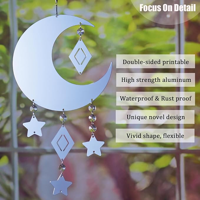 4Pack 10inch Sublimation Wind Spinner Blanks 3D Aluminum Metal Wind Sculpture Kinetic Spinners for Yard and Garden Indoor Art Ornaments Hanging Decoration (Moon)
