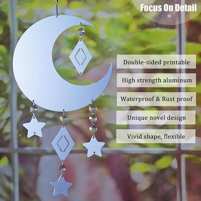4Pack 10inch Sublimation Wind Spinner Blanks 3D Aluminum Metal Wind Sculpture Kinetic Spinners for Yard and Garden Indoor Art Ornaments Hanging Decoration (Moon)