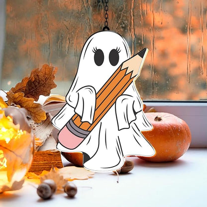 7.87Inch Cute Pencil Ghost Sun Catcher Acrylic Garden Halloween Suncatcher Decor Window Hanging for Wall Home, Garden, Housewarming Women Neighbor Party Decor Gifts