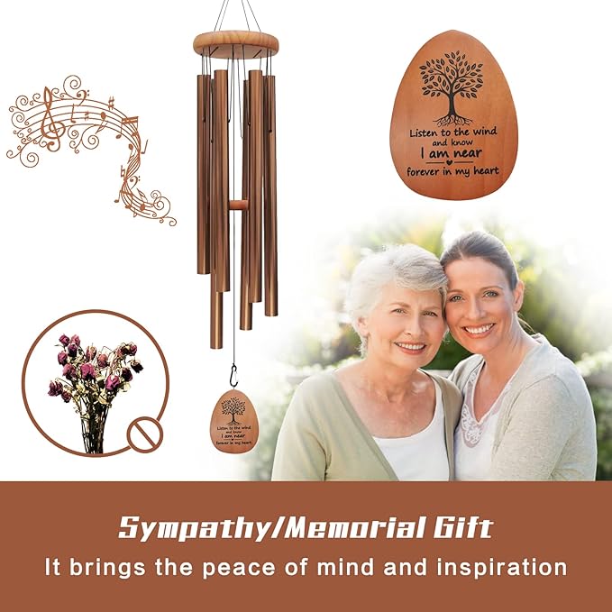 Large Wind Chimes for Outside Deep Tone,42" Memorial Wind Chimes for Loss of Loved one, Sympathy Gifts Outdoor Decor in Garden,Porch, Backyard and Patio (Bronze)