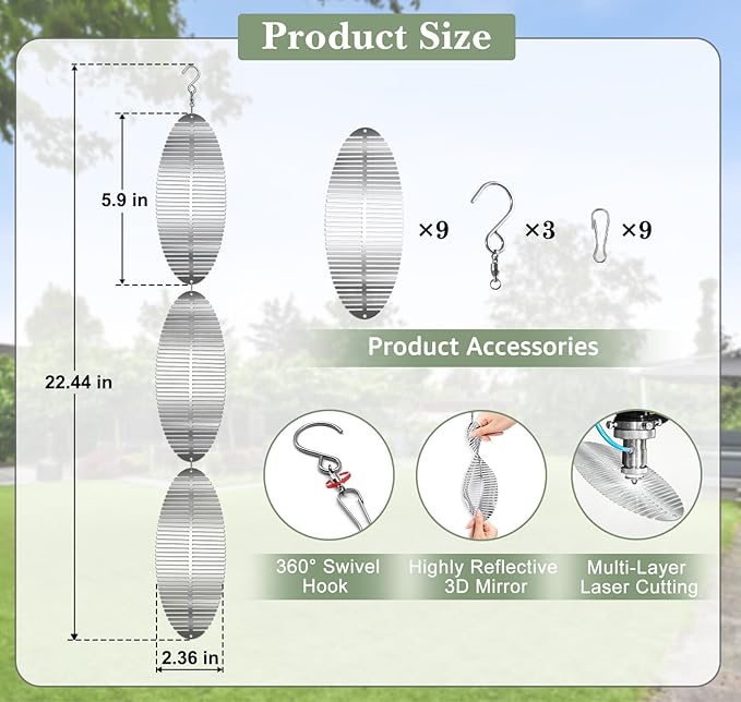 Bird Deterrents for Outside Patio, Bird Scare Devices Set Highly Reflective 3D Wind Spinners Outdoor Garden Decor, Bird Reflectors to Keep Birds Away Window Roof Yard Orchards Deck 9 Discs 3 Pcs