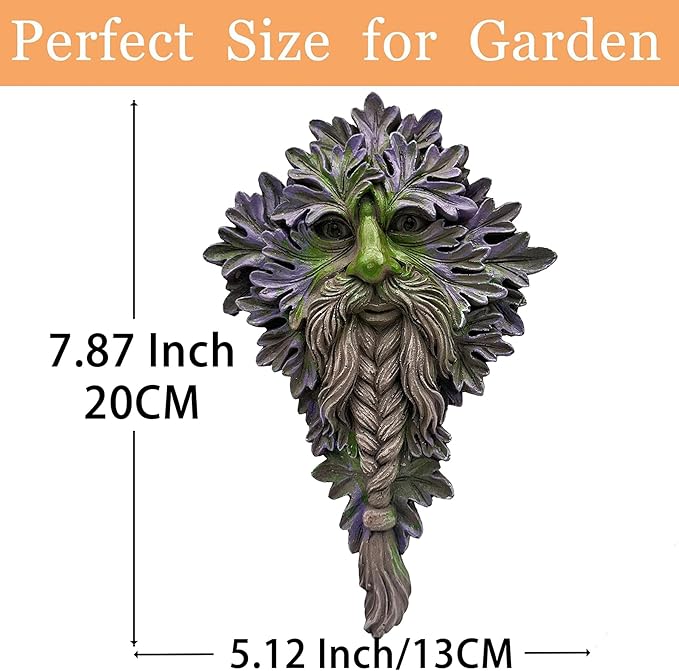 7.9" Real Tree Face Hugger Statue, Garden Whimsical Resin Statues with Foliage Features, Outdoor Fairy Elve Accent Yard Art, Halloween Trees Decorations Outdoor Wall Mounted Statue