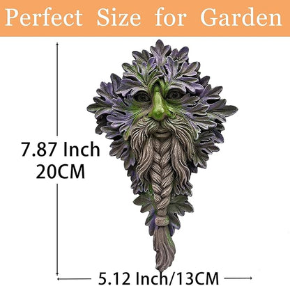 7.9" Real Tree Face Hugger Statue, Garden Whimsical Resin Statues with Foliage Features, Outdoor Fairy Elve Accent Yard Art, Halloween Trees Decorations Outdoor Wall Mounted Statue