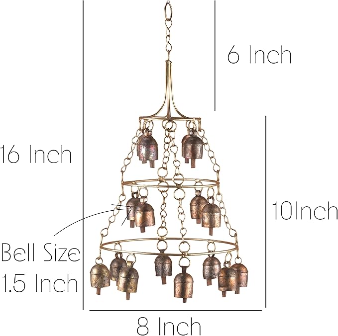 Rustic Wind Chimes for Outside – Handcrafted Tiered Bell Chime with Deep Tone – 16” Copper Coated Bronze Finish Metal Wind Chime for Garden Decor, Porch, Yard, Patio – Farmhouse Outdoor Decoration