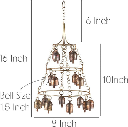 Rustic Wind Chimes for Outside – Handcrafted Tiered Bell Chime with Deep Tone – 16” Copper Coated Bronze Finish Metal Wind Chime for Garden Decor, Porch, Yard, Patio – Farmhouse Outdoor Decoration
