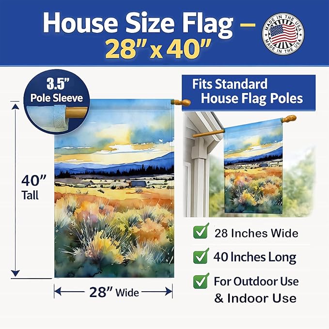 Caroline's Treasures Nevada Sagebrush in Watercolor House Flag Large Porch Sleeve Pole Decorative Outside Yard Banner Artwork Wall Hanging, Polyester, House Size, Multicolor