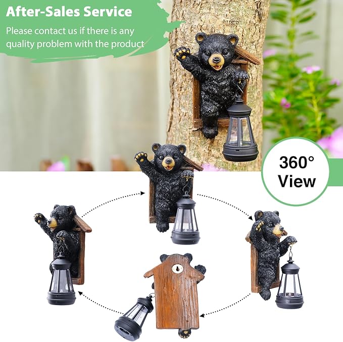 Goodeco Black Bear Tree Hugger with Solar Lantern - Perfect Bear Garden Statues Outdoor Decor & Ornament for Women, Housewarming Gifts and as Yard Decorations