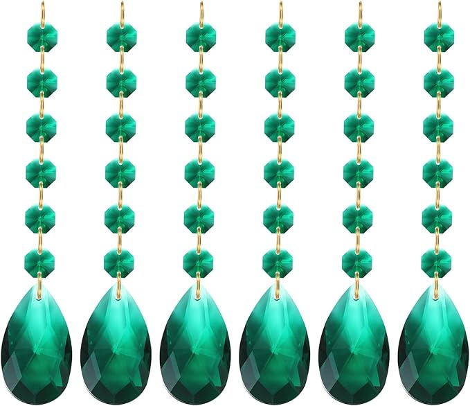 PATIKIL Teardrop Crystal Chandelier Pendants Beads, 6 Pack 160mm Length 38mm Chandelier Prisms Parts Ornaments Hanging Beads for DIY Arts Crafts Decoration, Dark Green