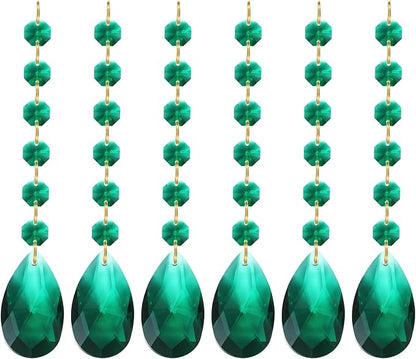 PATIKIL Teardrop Crystal Chandelier Pendants Beads, 6 Pack 160mm Length 38mm Chandelier Prisms Parts Ornaments Hanging Beads for DIY Arts Crafts Decoration, Dark Green