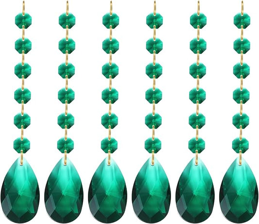 PATIKIL Teardrop Crystal Chandelier Pendants Beads, 6 Pack 160mm Length 38mm Chandelier Prisms Parts Ornaments Hanging Beads for DIY Arts Crafts Decoration, Dark Green