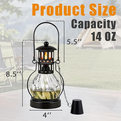 3 Pack Glass Table Top Torches, 14 oz Citronella Torches for Outside, Features hanging handles, Refillable Flame Light Torch, Decorative Tabletop Lantern for Yard, Patio, Garden, Party, Landscape