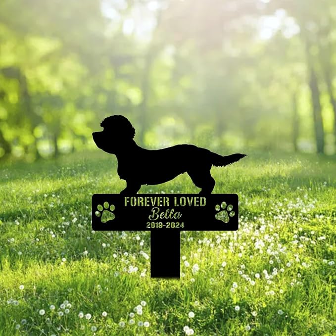 Custom Dandie Dinmont Terrier Metal Memorial Garden Stake Personalized Pet Grave Marker Name Sign Remembrance Stake Decor Sympathy Dog Loss,Outdoor Statues for Yard Garden Lawn Patio Pathway Grave.