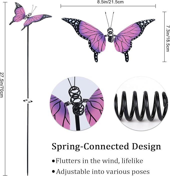 hogardeck Garden Decor for Outside, Set of 4 Metal Butterfly Decorative Garden Stakes for Spring Decor, Yard Art Garden Decorations for Outdoor Lawn Pathway Patio