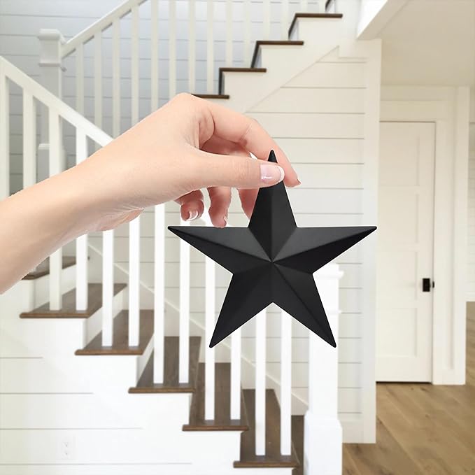 VIVICOMFY 6" 6pieces Per Set Black Metal Barn Star Wall Decor,Texas Stars Art,Metal Stars Rustic Vintage Western Country Farmhouse Home Indoor or Outdoor Decoration