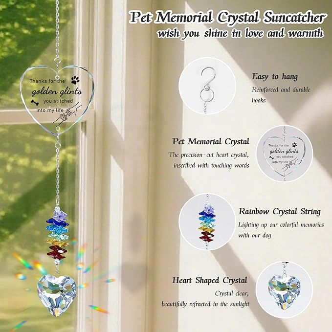 Dog Memorial Gifts for Loss of Dog, Pet Memorial Suncatcher, Pet Sympathy Gifts, Heart Shaped Suncatcher with Personalized Words, Remembrance Bereavement Gift for Loss of Dogs Cats