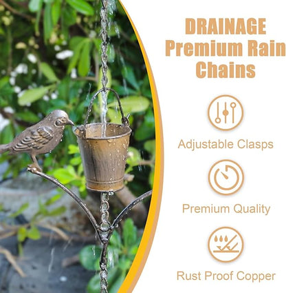 taman Rain Chain Set, 6.52ft Bird Rain Chain for Gutters,Functional and Decorative Replacement Downspout Rain Chain for Outside,Metal Copper Divert Rain Catcher