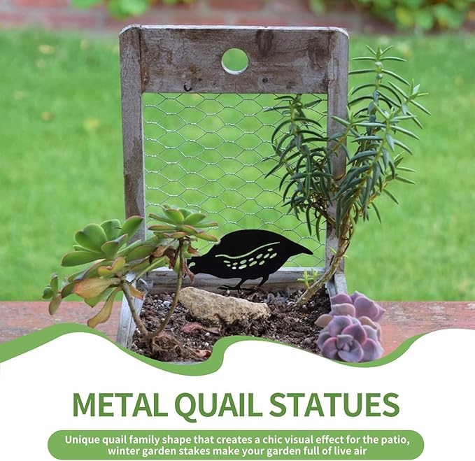 Cyrank Metal Quail Family Garden Decors, Iron Art Animals Garden Decoration Metal Yard Art Birds Animals Garden Stakes Decorative Stake Lawn Ornaments