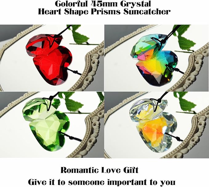 LONGSHENG - SINCE 2001 - Pack of 9 Crystal Suncatchers Colorful Heart Chandelier Prisms Stained Glass Pendants Parts Hanging Window Home Decor Crystal Ornaments