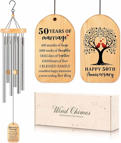 50th Anniversary Wind Chimes, Gifts for 50 Year Wedding Anniversarie Couple Parents, Happy 50th Anniversary Decorations, 25.5inch, Love Bird