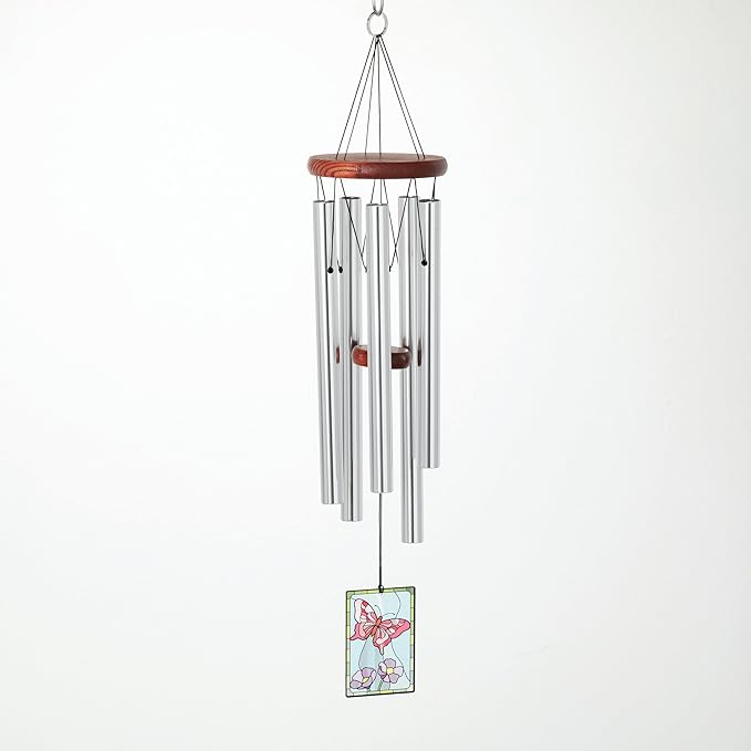 Woodstock Wind Chimes 26" Cardinal Garden Chime, Stained-Glass Acrylic Wind Catcher Chimes Silver Aluminum Tubes, Windchime for Outside Garden Decor, Outdoor Patio and Front Porch