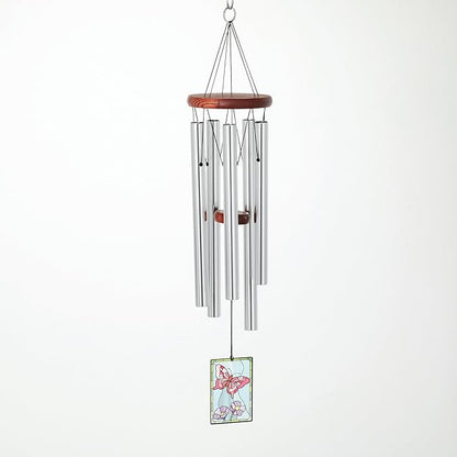 Woodstock Wind Chimes 26" Cardinal Garden Chime, Stained-Glass Acrylic Wind Catcher Chimes Silver Aluminum Tubes, Windchime for Outside Garden Decor, Outdoor Patio and Front Porch