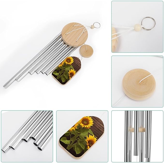 Wind Chimes for Outside,Sunflower Plant Printed Cute Aluminium Windchimes Outdoors,Soothing Melodic Memorial Wind Chime for House Porch Patio Garden Balcony Decor