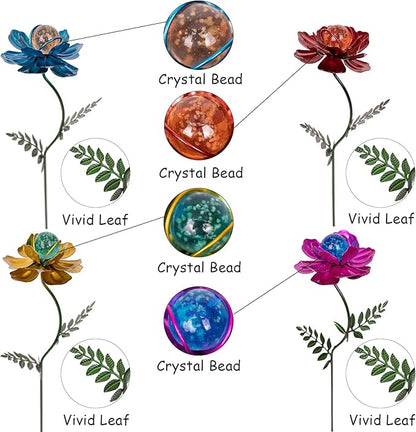 Viveta 4 Pack Flower Garden Stakes Decor, 12.9 inch Metal Flowers Outdoor Decor Waterproof Metal Flower Sticks for Patio, Lawn, Yard Decorations