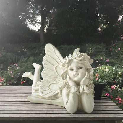 Whimsical Angel Garden Statue – Hand-Painted Laying Fairy Figurine for Yard, Patio or Flower Bed – Resin Outdoor Decoration (10.2” Long)