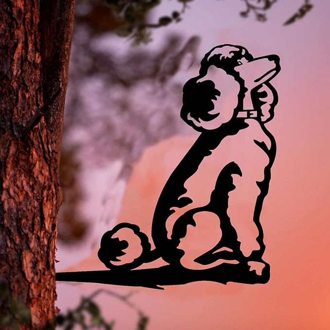 Metal Garden Dog Statue Ornament Gift Metal Art Dog Silhouette Decoration Steel Dogs Statue Decorative Garden Stakes for Yard, Lawn, Patio, Pathway (Poodle)