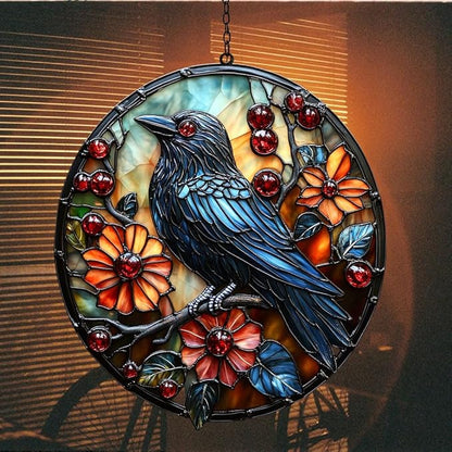 Raven Acrylic Suncatcher Stained Glass Effect Window Car Hanging Christmas Ornament Indoor Outdoor Decor Garden Sun Catcher Panel for Gothic Lover for Women Mom Grandma