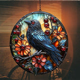 Raven Acrylic Suncatcher Stained Glass Effect Window Car Hanging Christmas Ornament Indoor Outdoor Decor Garden Sun Catcher Panel for Gothic Lover for Women Mom Grandma