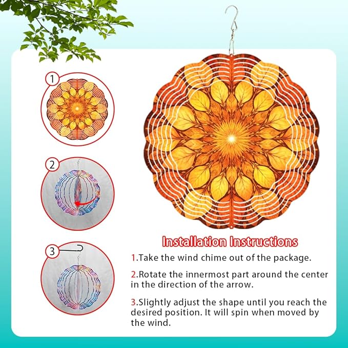 10x10 Autumn Leaf Mandala Spinning Wind Chime Fall Foliage Crystal Chimes Outdoor Garden Wind Spinner Mother's Day Thanksgiving Housewarming Gift