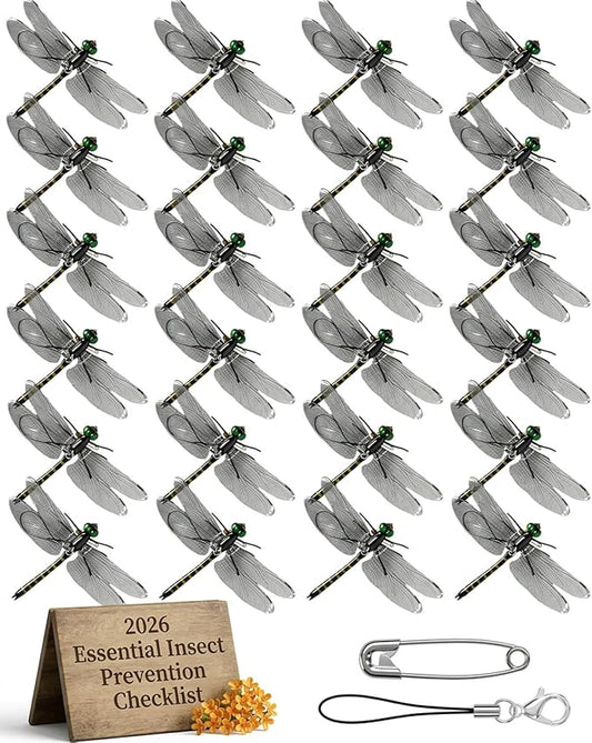 Dragonfly Clips for Bugs Repellent, 3D Artificial Dragon Fly, Lifelike Outdoor Hanging Ornament Garden Decor, Durable Fake to Keep Away Yard Ornaments Hat Golf Moving(Black(24pcs))