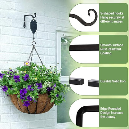 Mkono Plant Hangers Indoor, 6 Inch Metal Plant Bracket, Decorative Wall Hooks for Hanging Plants, Bird Feeder, Flower Basket, Wind Chimes, Home Outdoor Decor, 2 Pack Black