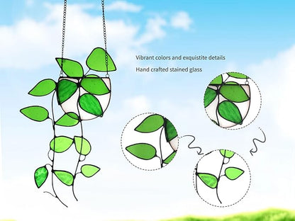 Lolitarcrafts Plant Stained Glass Window Hangings Faux Plant Leaf Suncatchers for Plant Lovers Monther Day Gifts