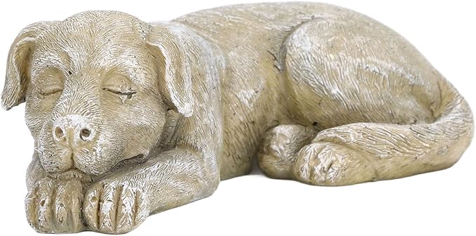 Hapivida Dog Garden Statue, 5.5in Mini Puppy Garden Memorial Stone Sleeping Dog Statue Decor Outdoor Resin Realistics Sculptures Gift Brown