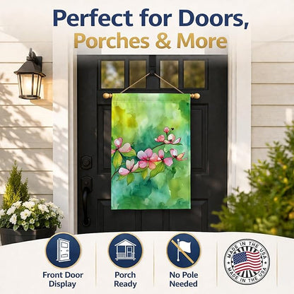 Caroline's Treasures Virginia American Dogwood in Watercolor House Flag Large Porch Sleeve Pole Decorative Outside Yard Banner Artwork Wall Hanging, Polyester, House Size, Multicolor