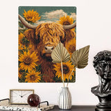 Pastoral Highland Cattle Metal Poster Wall Art, 12X16 Inch Metal Sign Depicting Shaggy Scottish Cow.Vintage Colors Aesthetics,Vibrant Design,Gift Ideal For Farm Life Lovers