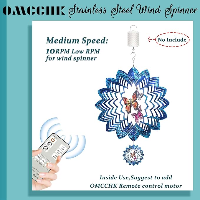 Wind Spinners Butterfly Hanging Outdoor, 12In Stainless Steel Spinfinity Wind Spinner, Blue Wind Chimes for Outside, 3D Kinetic Sculpture Suncatcher, Metal Yard Ornaments, Butterfly Garden Spinners