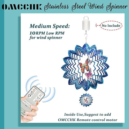 Wind Spinners Butterfly Hanging Outdoor, 12In Stainless Steel Spinfinity Wind Spinner, Blue Wind Chimes for Outside, 3D Kinetic Sculpture Suncatcher, Metal Yard Ornaments, Butterfly Garden Spinners
