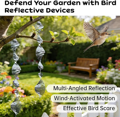 18 Pcs Stainless Steel Bird Deterrents for Outside - 3D Spiral Spinning Windmill Reflective Scare Devices to Keep Birds, Pigeons & Woodpeckers Away from Garden, Yard, Patio, Windows & Fruit Trees