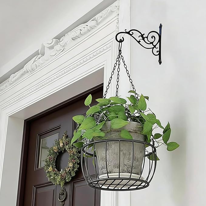 Metal Hanging Planter Bracket, 2 Pack Wall Hooks for Hanging Birds Feeders, Latern, Wind Chimes, Coat, Decorative Indoor Outdoor (Black-6in)