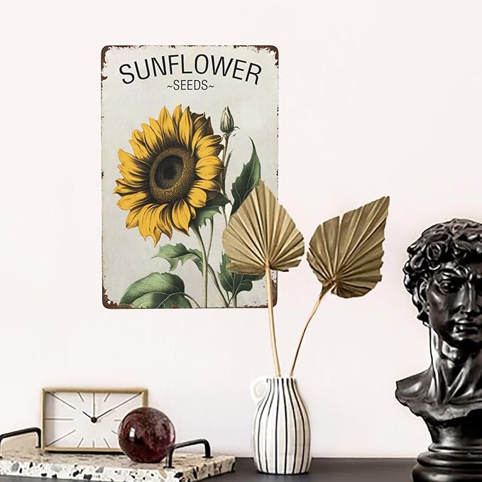 Vintage Tin Signs Retro Art with Sunflower Patterns & Fun Sayings - Perfect Wall Decor for Hippies, Boho Fans & Fairy Garden Lovers. Sun-Soaked Colors & Metal Material Add Rustic Charm - 12x8 Inches